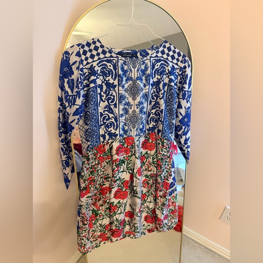 Blue and Red Floral Women's Kurta